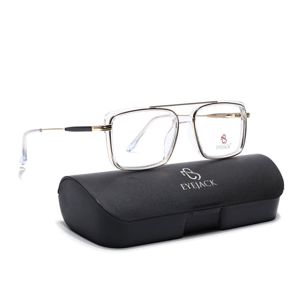Eyejack Golden & Transparent Rectangle Eyeglasses for Men & Women (170205FCL2016-C5)