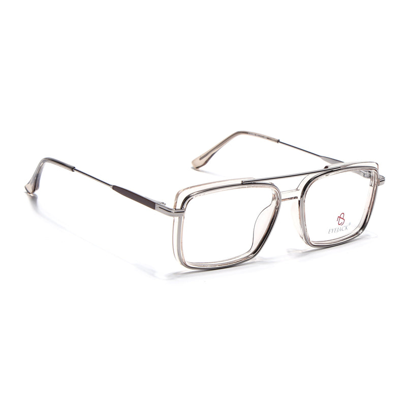 Eyejack Silver & Transparent Rectangle Eyeglasses for Men & Women (170205FCL2018-C7)