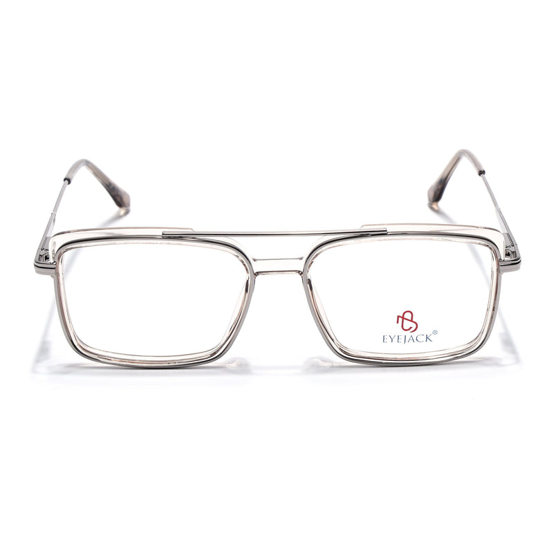 Eyejack Silver & Transparent Rectangle Eyeglasses for Men & Women (170205FCL2018-C7)