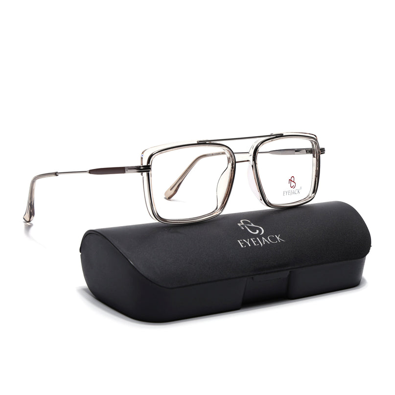 Eyejack Silver & Transparent Rectangle Eyeglasses for Men & Women (170205FCL2018-C7)