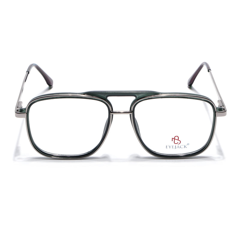 Eyejack Silver & Green Wayfarer Eyeglasses for Men & Women (170206FCL2021-C3)