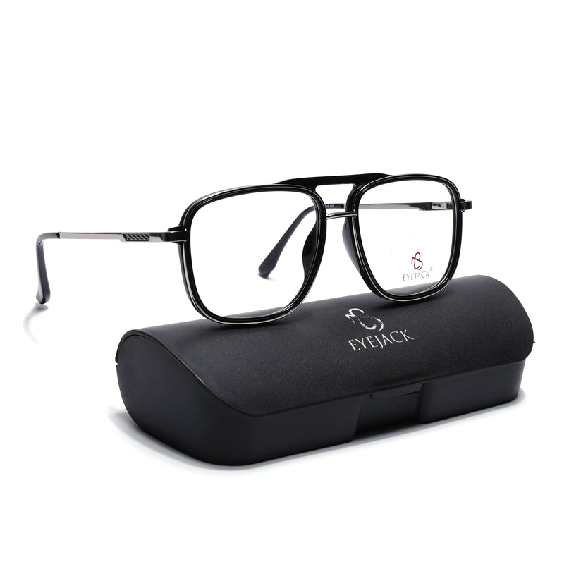 Eyejack Skyline Black & Silver Wayfarer Eyeglasses for Men & Women (170206FCL2119-C7)
