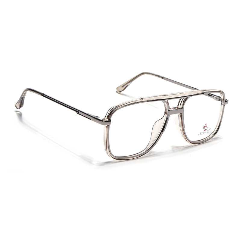 Eyejack Silver & Transparent Wayfarer Eyeglasses for Men & Women (170207FCL2031-C7)