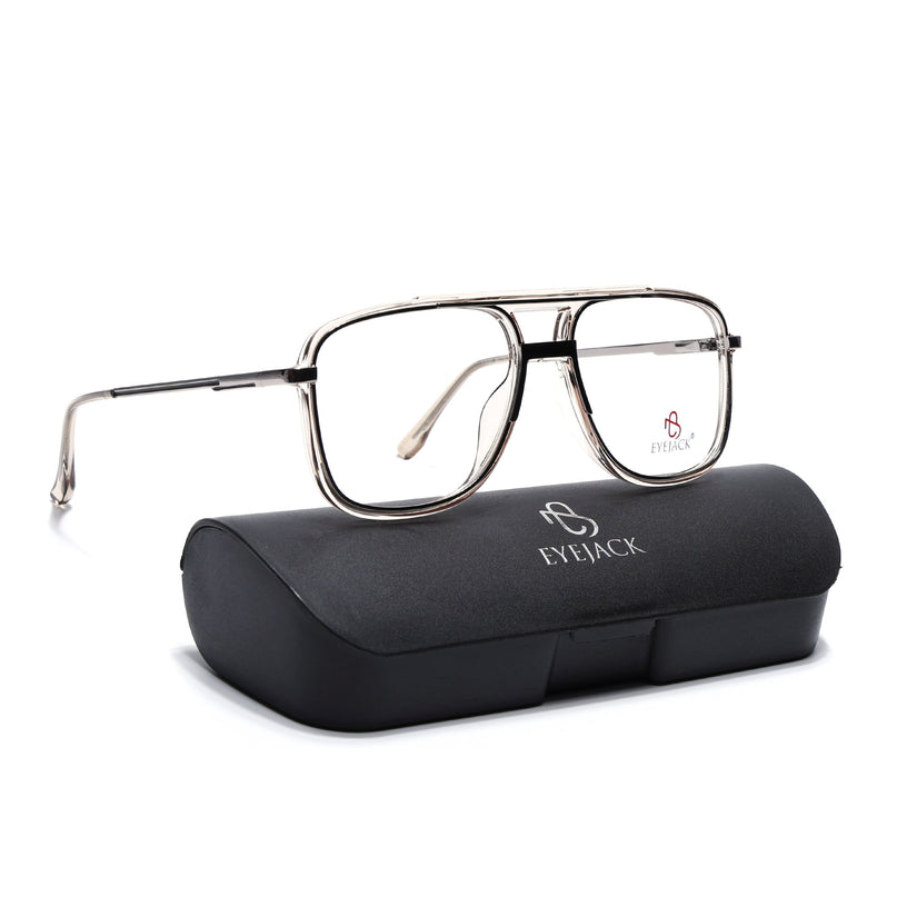 Eyejack Silver & Transparent Wayfarer Eyeglasses for Men & Women (170207FCL2031-C7)