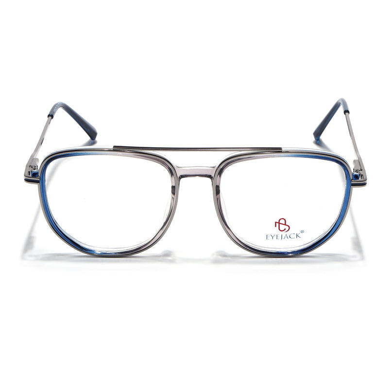 Eyejack Silver & Blue Wayfarer Eyeglasses for Men & Women (170208FCL2034-C3)