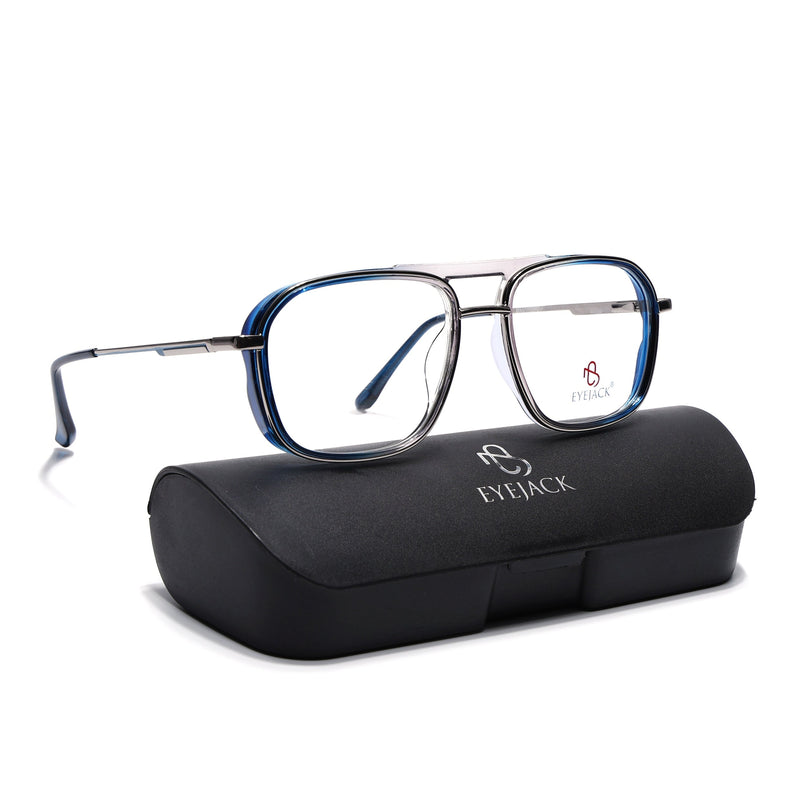 Eyejack Silver & Blue Wayfarer Eyeglasses for Men & Women (170209FCL2040-C2)