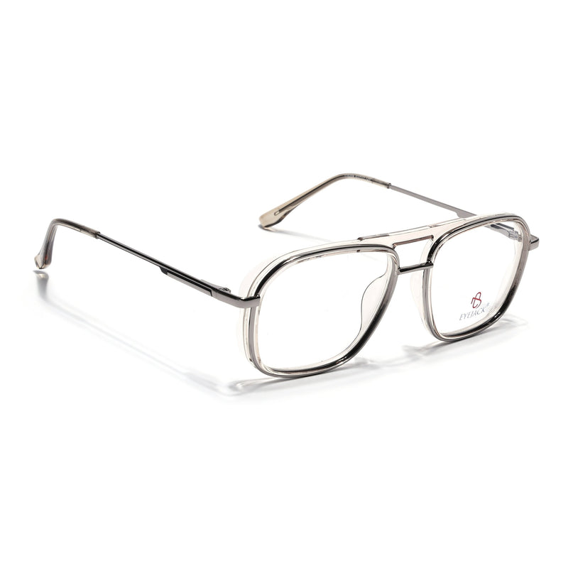Eyejack Silver & Transparent Wayfarer Eyeglasses for Men & Women (170209FCL2043-C5)