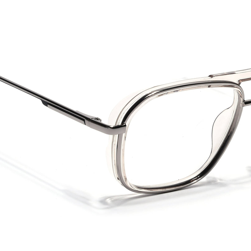 Eyejack Silver & Transparent Wayfarer Eyeglasses for Men & Women (170209FCL2043-C5)