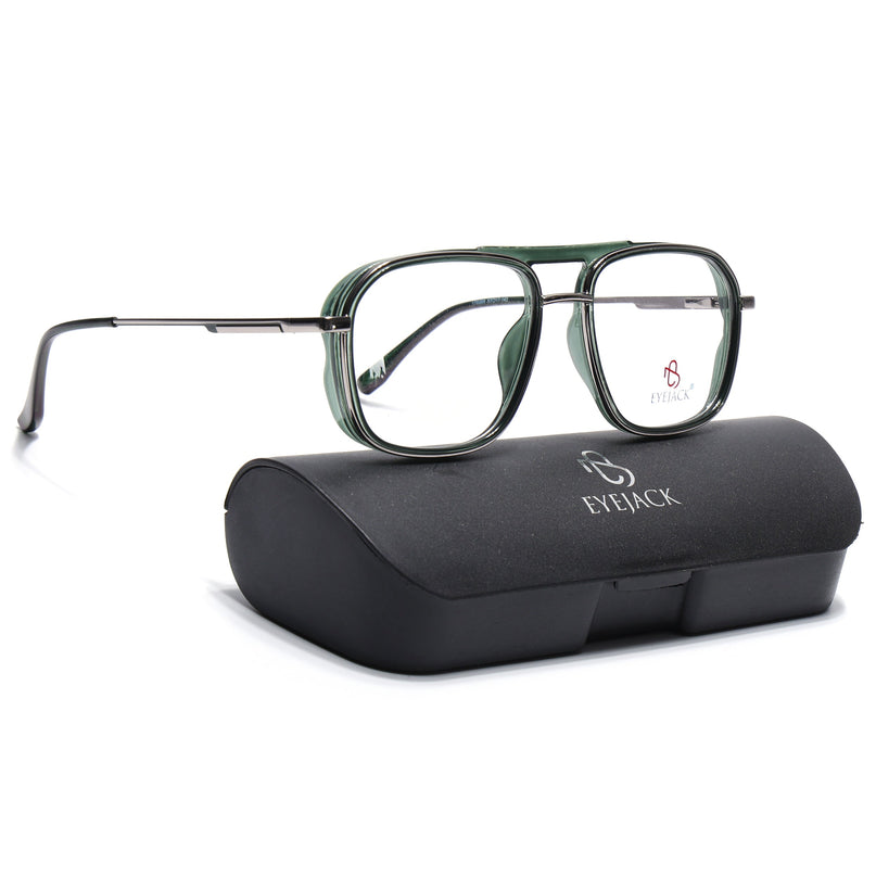 Eyejack Skyline Silver & Green Wayfarer Eyeglasses for Men & Women (170209FCL2121-C7)