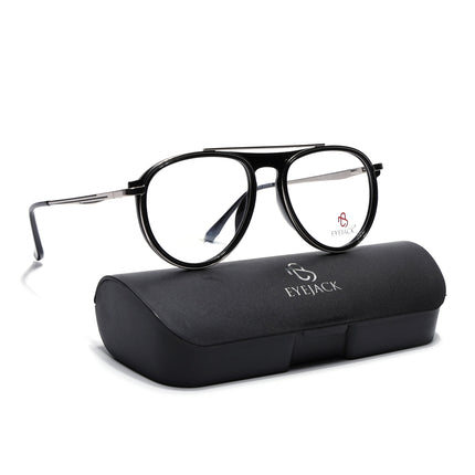 Eyejack Black & Silver Aviator Eyeglasses for Men & Women (170210FCL2044-C1)