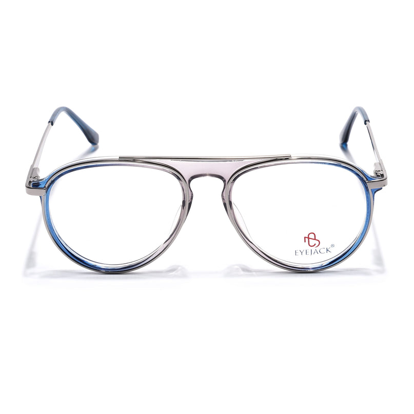 Eyejack Silver & Blue Aviator Eyeglasses for Men & Women (170210FCL2046-C3)