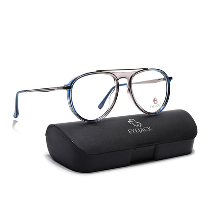Eyejack Silver & Blue Aviator Eyeglasses for Men & Women (170210FCL2046-C3)