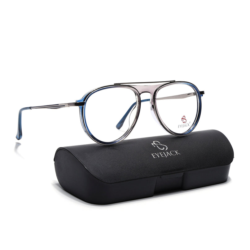 Eyejack Silver & Blue Aviator Eyeglasses for Men & Women (170210FCL2046-C3)