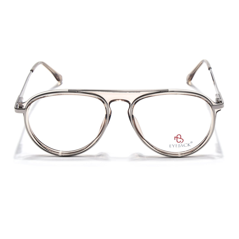 Eyejack Silver & Transparent Aviator Eyeglasses for Men & Women (170210FCL2050-C7)
