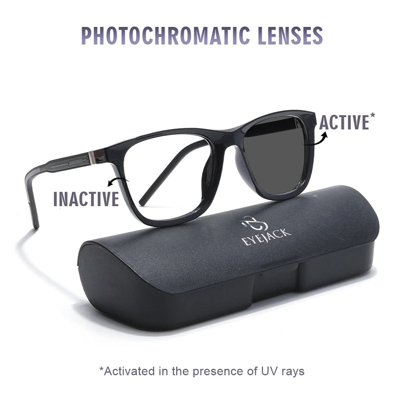 Eyejack Photochromic Shine Black Square Eyeglasses for Men & Women (18004CL591-C1)
