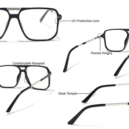 EyeJack Titex Shine Black & Silver Wayfarer Eyeglasses for Men & Women (18901CL250-C2)