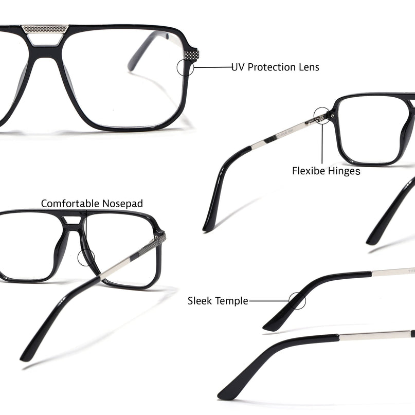 EyeJack Titex Shine Black & Silver Wayfarer Eyeglasses for Men & Women (18901CL250-C2)