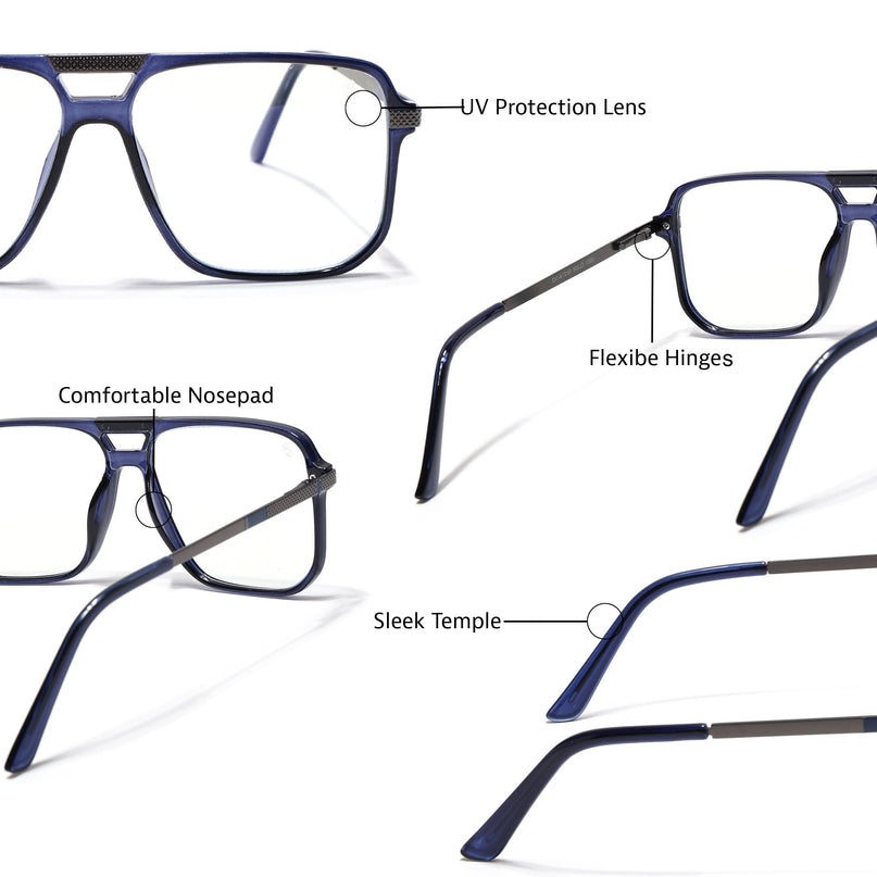 EyeJack Titex Blue Wayfarer Eyeglasses for Men & Women (18901CL258-C10)