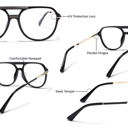 EyeJack Titex Shine Black & Golden Wayfarer Eyeglasses for Men & Women (18902CL262-C3)