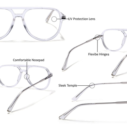 EyeJack Titex Transparent & Silver Wayfarer Eyeglasses for Men & Women (18903CL354-C7)