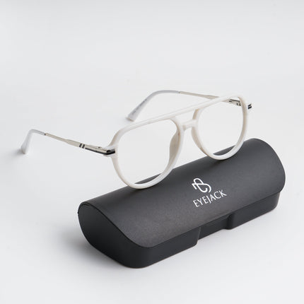 EyeJack Titex White & Silver Wayfarer Eyeglasses for Men & Women (18903CL355-C8)