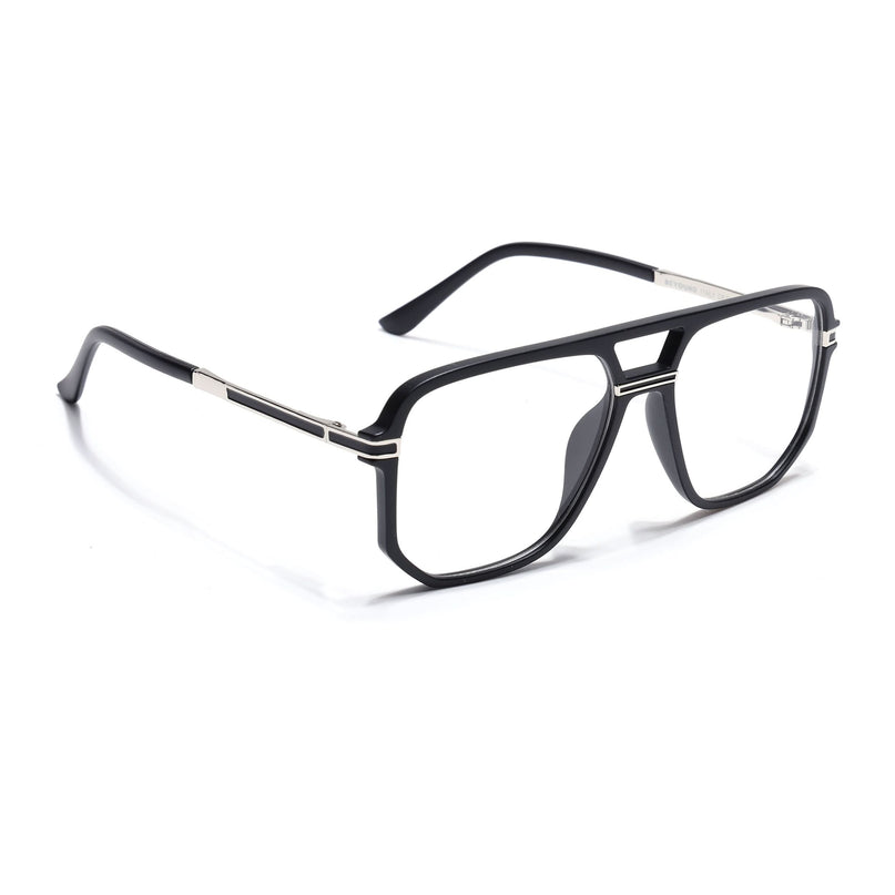 EyeJack Titex Matt Black & Silver Wayfarer Eyeglasses for Men & Women (18904CL270-C1)