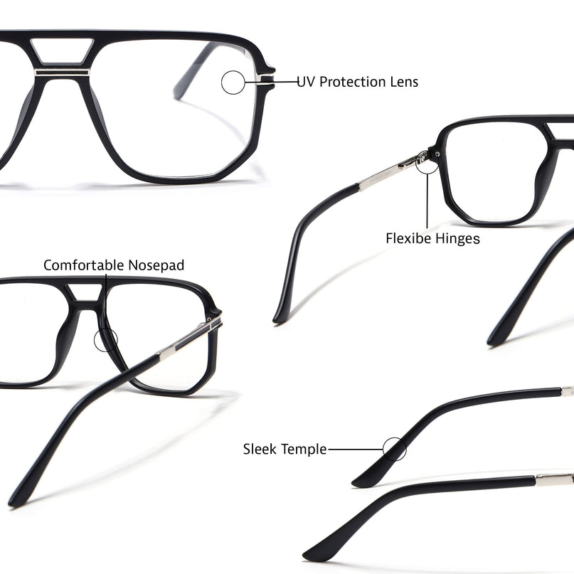 EyeJack Titex Matt Black & Silver Wayfarer Eyeglasses for Men & Women (18904CL270-C1)