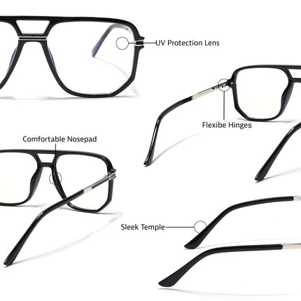 EyeJack Titex Shine Black & Silver Wayfarer Eyeglasses for Men & Women (18904CL271-C2)