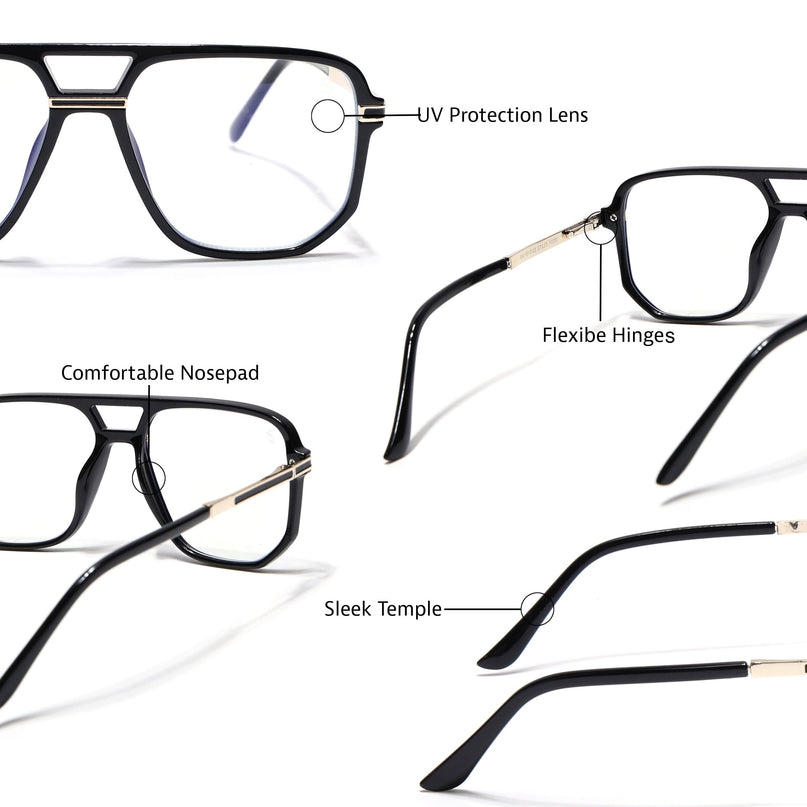 EyeJack Titex Shine Black & Golden Wayfarer Eyeglasses for Men & Women (18904CL272-C3)