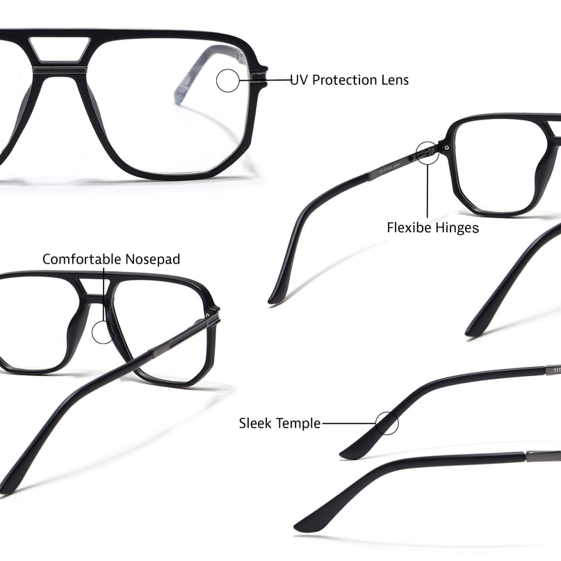 EyeJack Titex Matt Black & Grey Wayfarer Eyeglasses for Men & Women (18904CL273-C4)