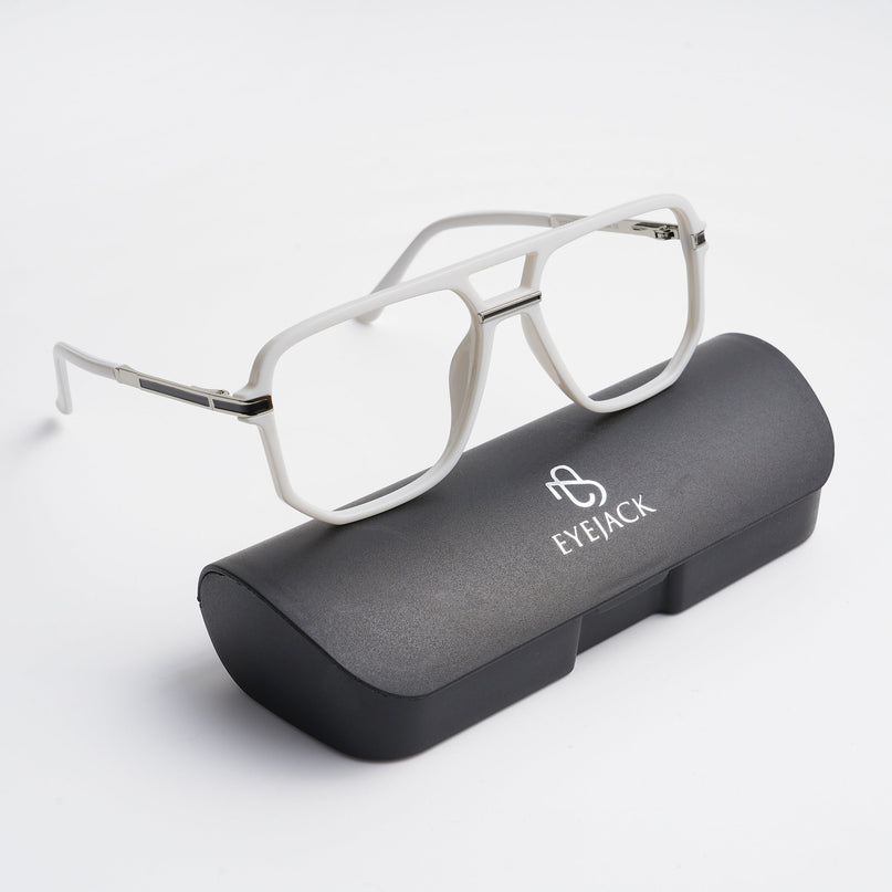 EyeJack Titex White Wayfarer Eyeglasses for Men & Women (18904CL277-C8)