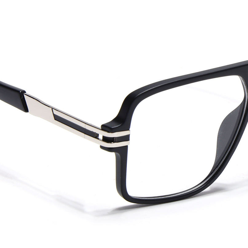EyeJack Titex Matt Black & Silver Wayfarer Eyeglasses for Men & Women (18905CL281-C1)