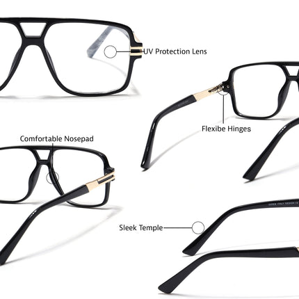 EyeJack Titex Shine Black & Golden Wayfarer Eyeglasses for Men & Women (18905CL283-C3)