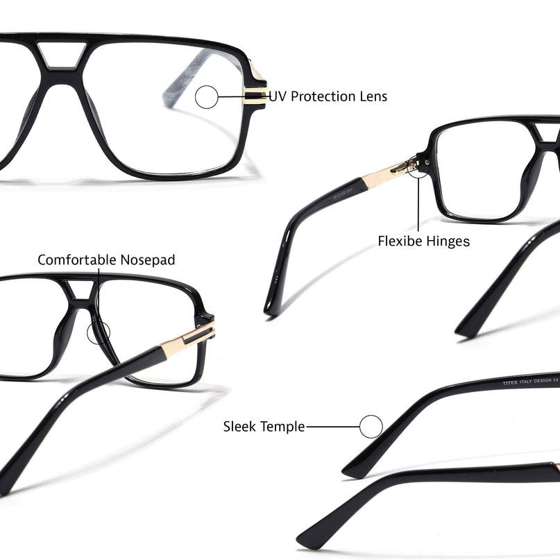 EyeJack Titex Shine Black & Golden Wayfarer Eyeglasses for Men & Women (18905CL283-C3)
