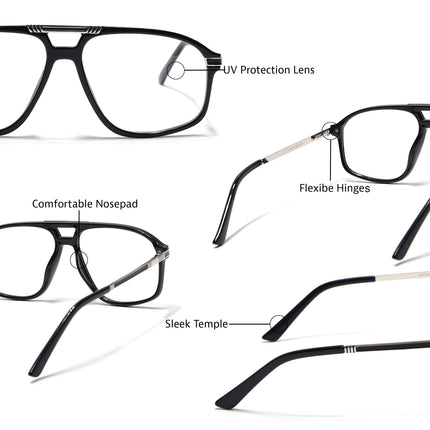 EyeJack Titex Shine Black & Silver Aviator Eyeglasses for Men & Women (18906CL293-C2)