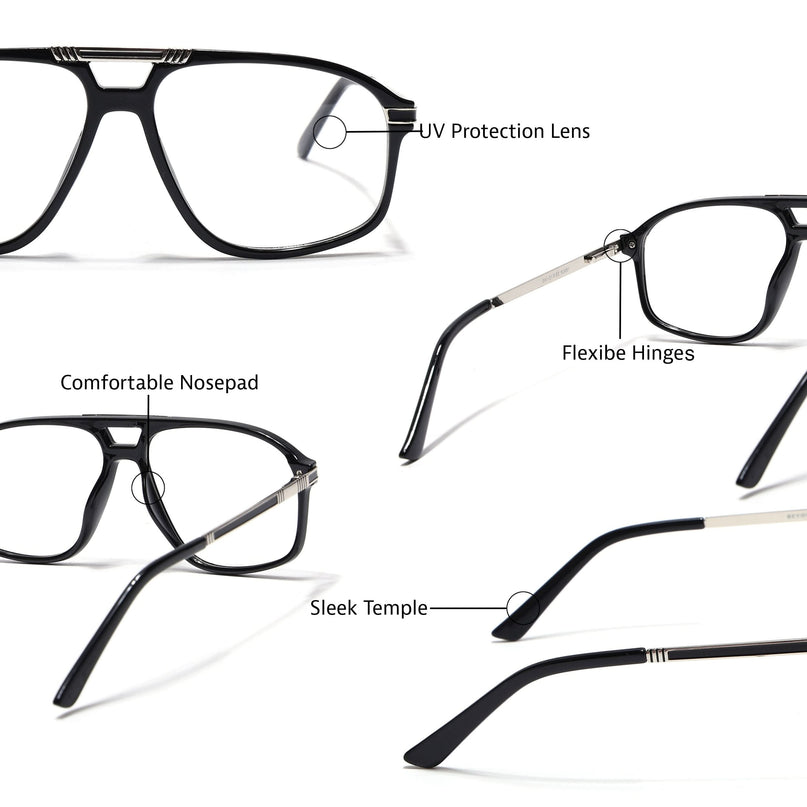 EyeJack Titex Shine Black & Silver Aviator Eyeglasses for Men & Women (18906CL293-C2)