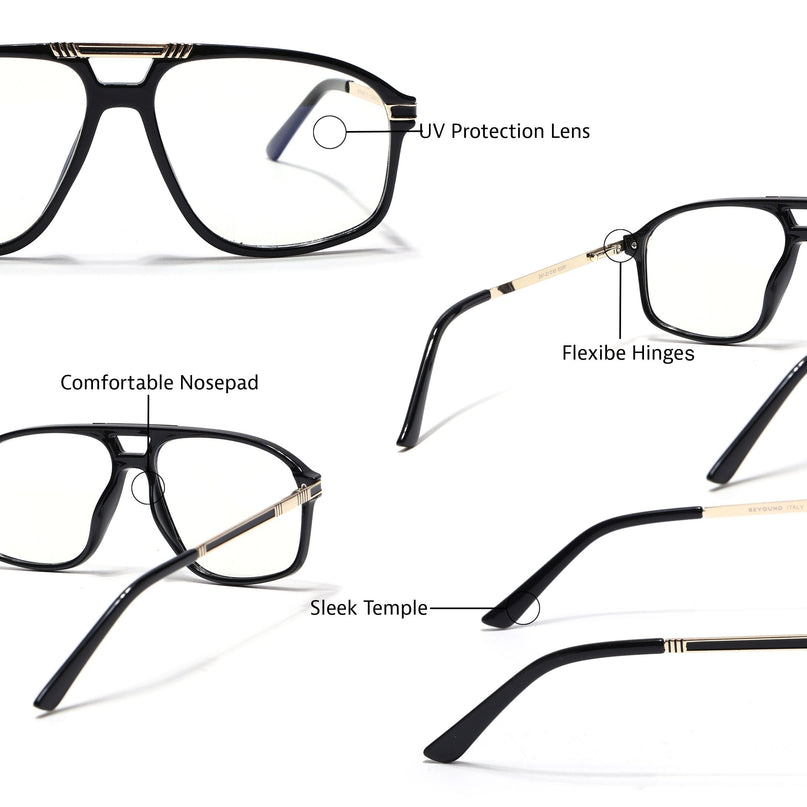 EyeJack Titex Shine Black & Golden Aviator Eyeglasses for Men & Women (18906CL294-C3)