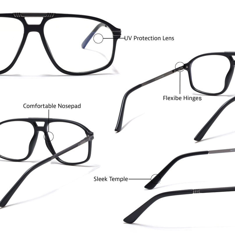 EyeJack Titex Matt Black & Grey Aviator Eyeglasses for Men & Women (18906CL295-C4)