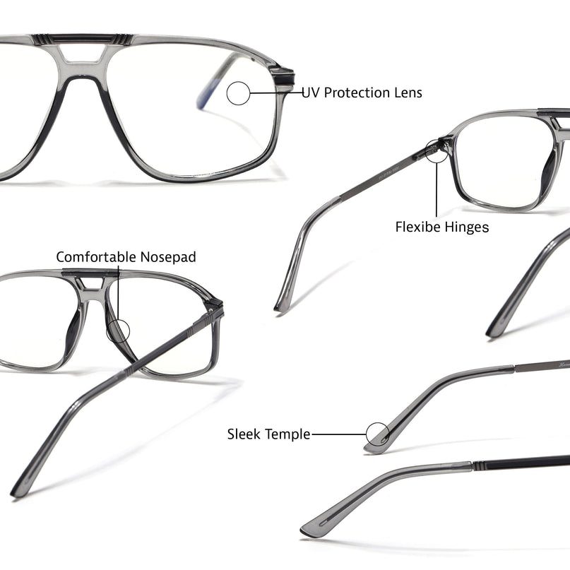 EyeJack Titex Shine Grey Aviator Eyeglasses for Men & Women (18906CL296-C5)