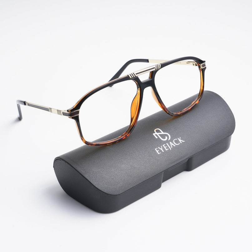 EyeJack Titex Matt Black & Silver Aviator Eyeglasses for Men & Women (18906CL292-C1)
