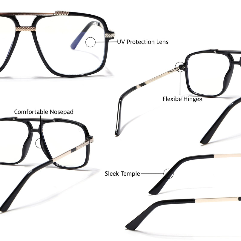 EyeJack Titex Shine Black & Golden Wayfarer Eyeglasses for Men & Women (18907CL305-C3)