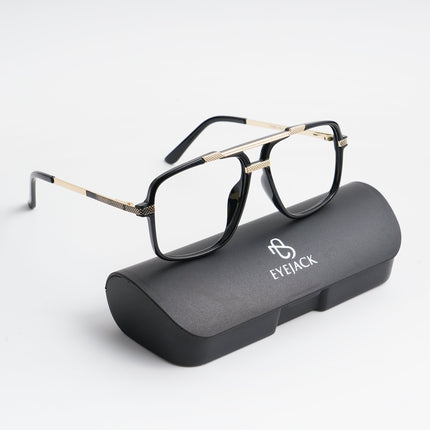EyeJack Titex Shine Black & Golden Wayfarer Eyeglasses for Men & Women (18907CL305-C3)