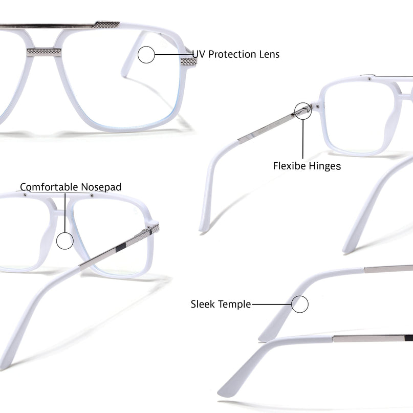 EyeJack Titex White & Silver Wayfarer Eyeglasses for Men & Women (18907CL310-C8)