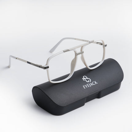 EyeJack Titex White & Silver Wayfarer Eyeglasses for Men & Women (18907CL310-C8)