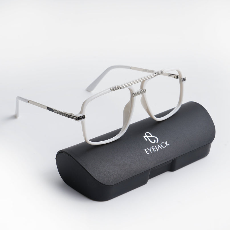 EyeJack Titex White & Silver Wayfarer Eyeglasses for Men & Women (18907CL310-C8)