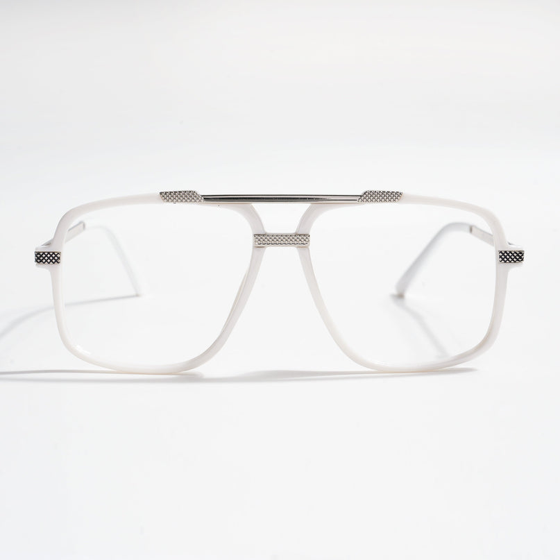 EyeJack Titex White & Silver Wayfarer Eyeglasses for Men & Women (18907CL310-C8)