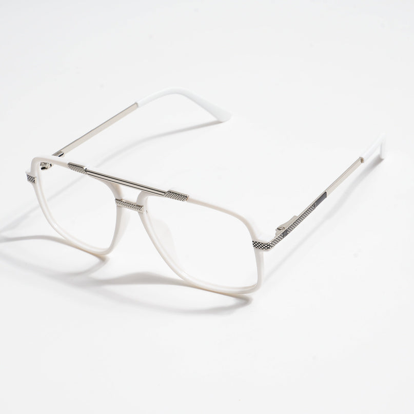EyeJack Titex White & Silver Wayfarer Eyeglasses for Men & Women (18907CL310-C8)