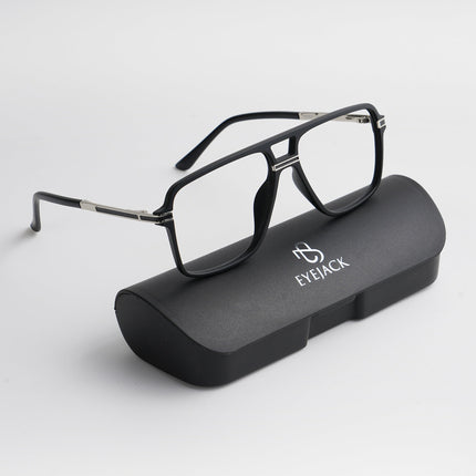 EyeJack Titex Matt Black & Silver Wayfarer Eyeglasses for Men & Women (18908CL314-C1)