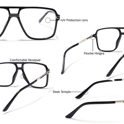 EyeJack Titex Shine Black & Silver Wayfarer Eyeglasses for Men & Women (18908CL315-C2)