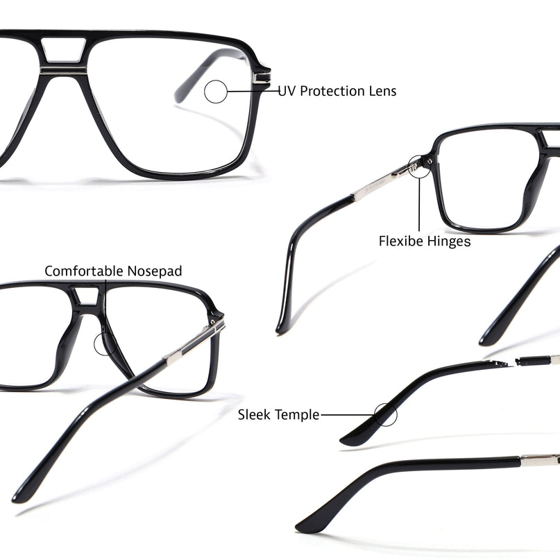 EyeJack Titex Shine Black & Silver Wayfarer Eyeglasses for Men & Women (18908CL315-C2)